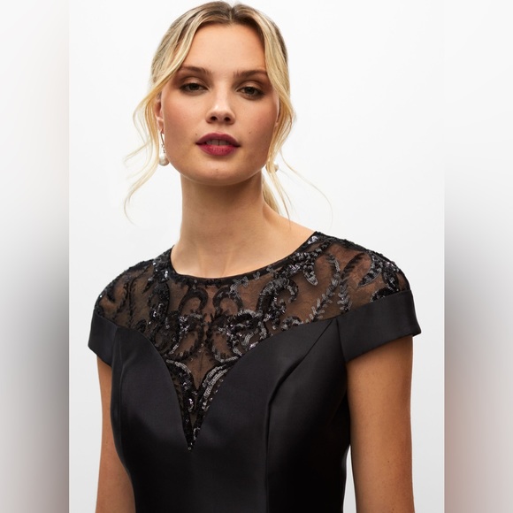 Black Satin Modest Formal Mid Dress Prom Nightgown - Picture 3 of 5